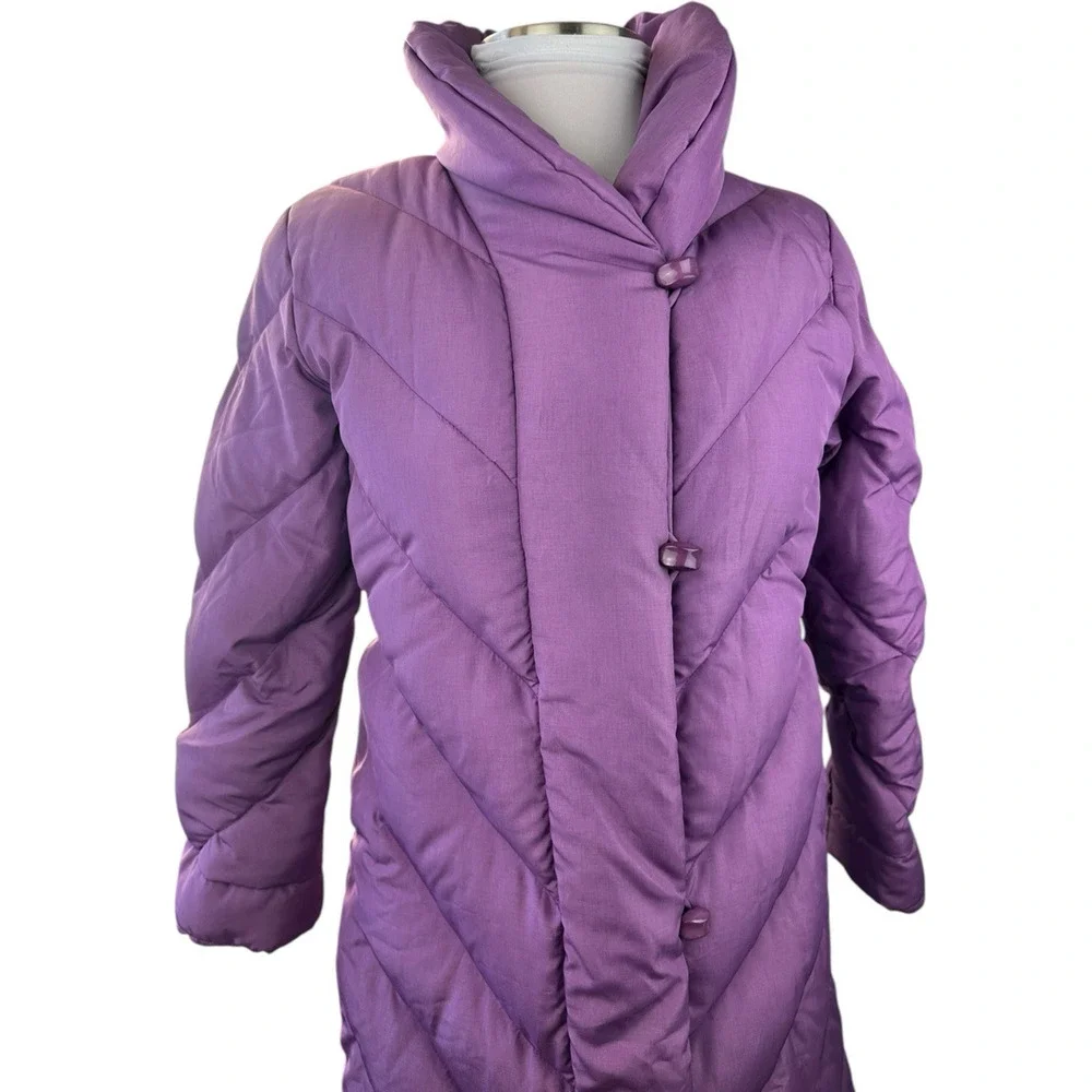 Vintage Saks Fifth Avenue Purple Long Puffer Coat Down Feather Women’s Large - Picture 9 of 16